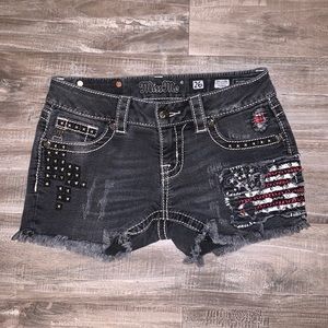 MissMe black denim flag shorts